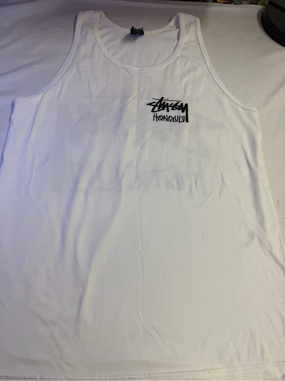 Stussy White Tank Top with Black Honolulu Logo